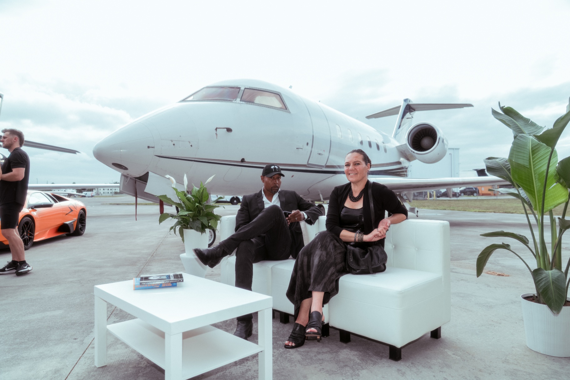 Smarter Aircraft event — guests at hangar lounge